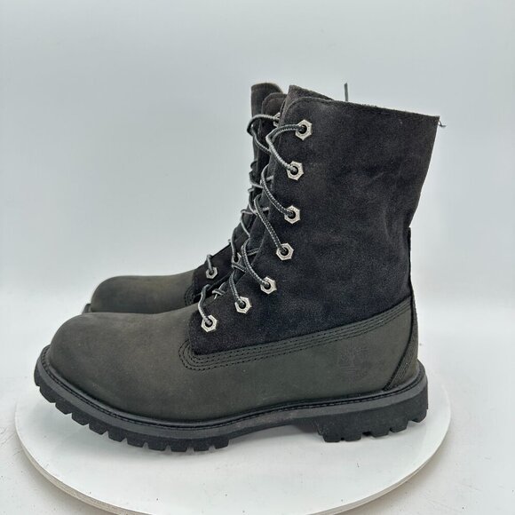 Timberland Women Size 7M Black Leather Suede Fold Down Waterproof Ankle Boot - Picture 1 of 11